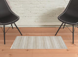 Homeroots 2' X 3' Tan Gray And Silver Striped Hand Woven Area Rug Tan,Gray,Silver Viscose 511459