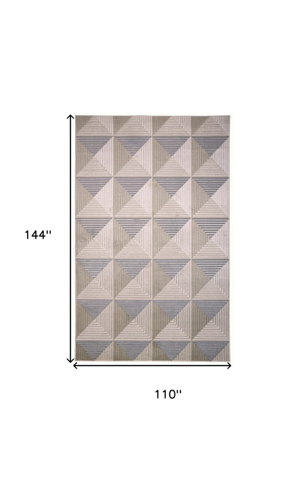 HomeRoots 9' Elegant Beige, Gray, and Ivory Geometric Area Rug – Durable Turkish Craftsmanship for Modern Spaces 9' X 12' 511470
