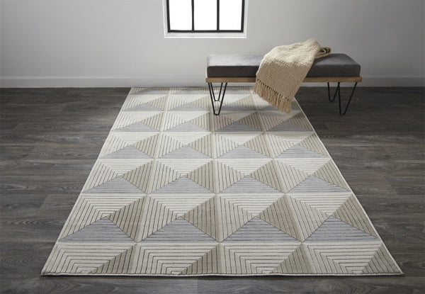 HomeRoots 9' Elegant Beige, Gray, and Ivory Geometric Area Rug – Durable Turkish Craftsmanship for Modern Spaces 9' X 12' 511470