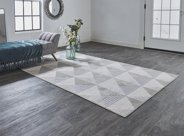 HomeRoots 9' Elegant Beige, Gray, and Ivory Geometric Area Rug – Durable Turkish Craftsmanship for Modern Spaces 9' X 12' 511470