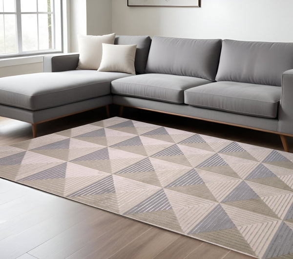 HomeRoots 9' Elegant Beige, Gray, and Ivory Geometric Area Rug – Durable Turkish Craftsmanship for Modern Spaces 10' X 13' 511472