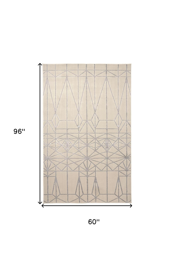 HomeRoots 5' Contemporary Stain-Resistant Geometric Area Rug in White, Silver, and Gray for Modern Spaces 5' X 8' 511476