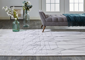 HomeRoots 5' Contemporary Stain-Resistant Geometric Area Rug in White, Silver, and Gray for Modern Spaces 5' X 8' 511476