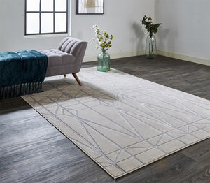 HomeRoots 5' Contemporary Stain-Resistant Geometric Area Rug in White, Silver, and Gray for Modern Spaces 5' X 8' 511476