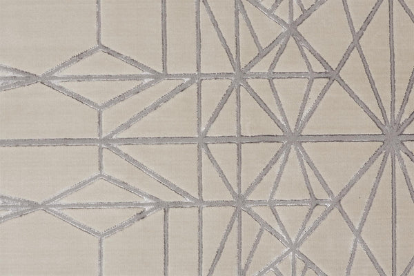 HomeRoots 5' Contemporary Stain-Resistant Geometric Area Rug in White, Silver, and Gray for Modern Spaces 5' X 8' 511476
