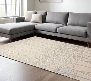 HomeRoots 5' Contemporary Stain-Resistant Geometric Area Rug in White, Silver, and Gray for Modern Spaces 9' X 12' 511478