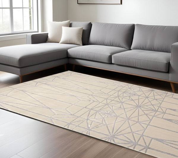 HomeRoots 5' Contemporary Stain-Resistant Geometric Area Rug in White, Silver, and Gray for Modern Spaces 9' X 12' 511478