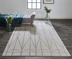 HomeRoots 5' Contemporary Stain-Resistant Geometric Area Rug in White, Silver, and Gray for Modern Spaces 9' X 12' 511478