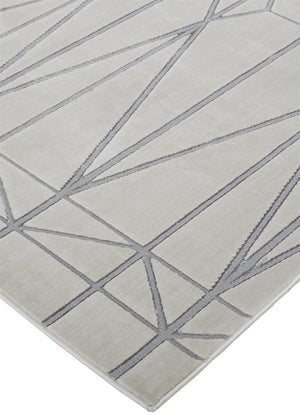 HomeRoots 5' Contemporary Stain-Resistant Geometric Area Rug in White, Silver, and Gray for Modern Spaces 9' X 12' 511478