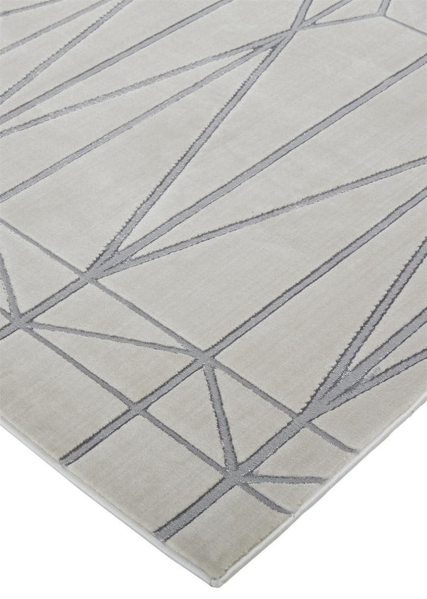 HomeRoots 5' Contemporary Stain-Resistant Geometric Area Rug in White, Silver, and Gray for Modern Spaces 9' X 12' 511478