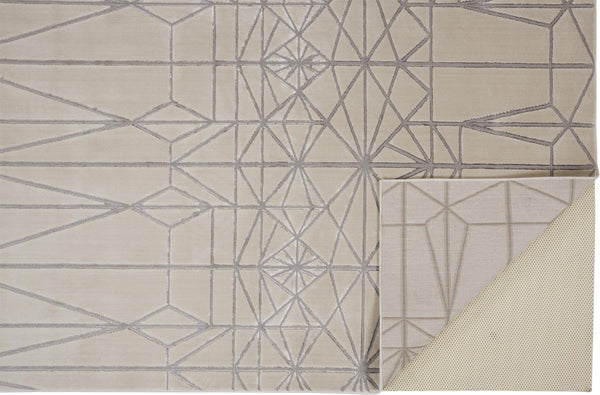 HomeRoots 5' Contemporary Stain-Resistant Geometric Area Rug in White, Silver, and Gray for Modern Spaces 9' X 12' 511478