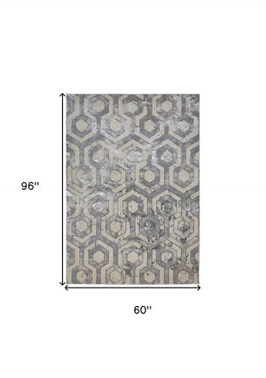 HomeRoots 4' Transform Your Space with a Gray Taupe and Silver Abstract Area Rug for Modern Elegance 5' X 8' 511484