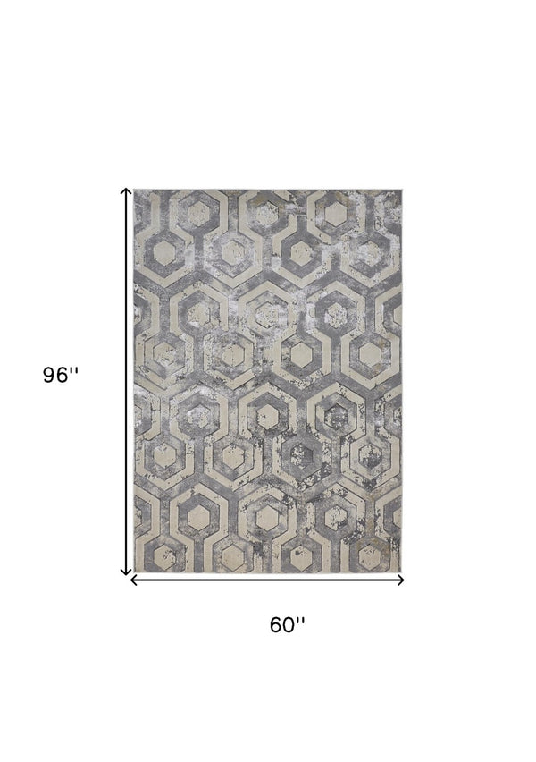 HomeRoots 4' Transform Your Space with a Gray Taupe and Silver Abstract Area Rug for Modern Elegance 5' X 8' 511484
