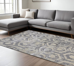 HomeRoots 4' Transform Your Space with a Gray Taupe and Silver Abstract Area Rug for Modern Elegance 7' X 10' 511485
