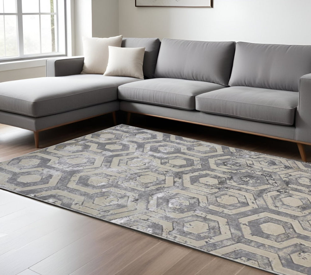 HomeRoots 4' Transform Your Space with a Gray Taupe and Silver Abstract Area Rug for Modern Elegance 10' X 13' 511488