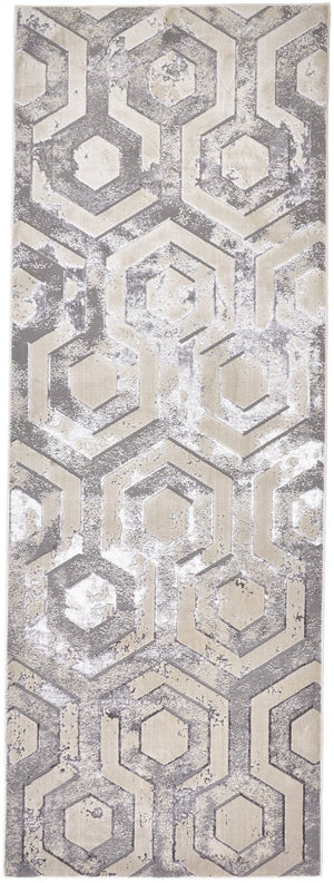 HomeRoots 4' Transform Your Space with a Gray Taupe and Silver Abstract Area Rug for Modern Elegance 8' Runner 511489