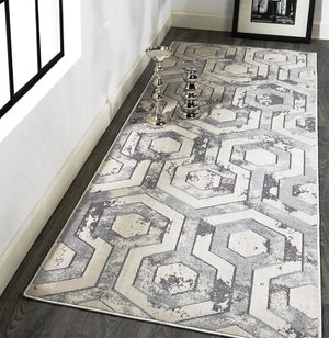 HomeRoots 4' Transform Your Space with a Gray Taupe and Silver Abstract Area Rug for Modern Elegance 8' Runner 511489