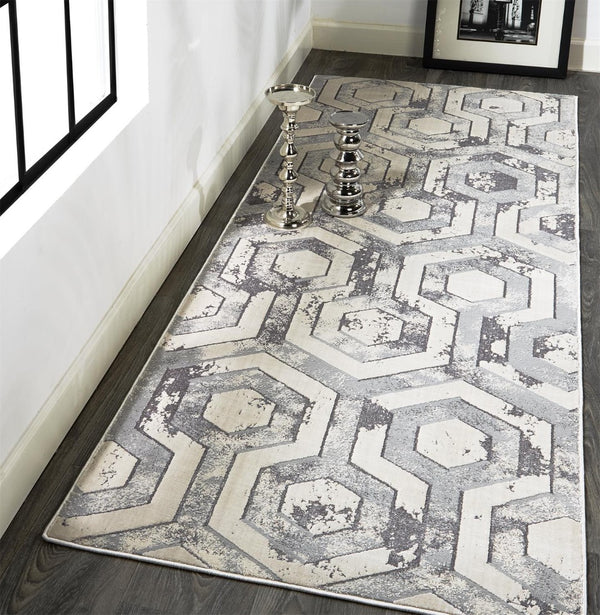 HomeRoots 4' Transform Your Space with a Gray Taupe and Silver Abstract Area Rug for Modern Elegance 8' Runner 511489