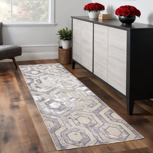 HomeRoots 4' Transform Your Space with a Gray Taupe and Silver Abstract Area Rug for Modern Elegance 8' Runner 511489
