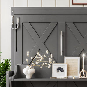English Elm Full Murphy Bed with Fold Down Desk Led Lighting and Usb Port for Studio Spaces Dark Gray W1580S00455