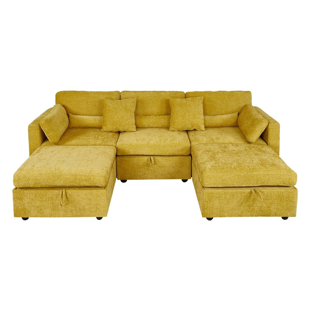 English Elm Yr2169bg-3p-2ot,lr,right,arm,2ot,md Chenille Fleece Modular Sectional Right Arm for Open Living Yellow W308S00194