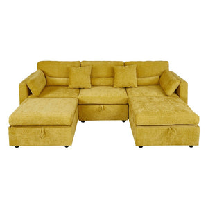 English Elm Yr2169bg-3p-2ot,lr,right,arm,2ot,md Chenille Fleece Modular Sectional Right Arm for Open Living Yellow W308S00194