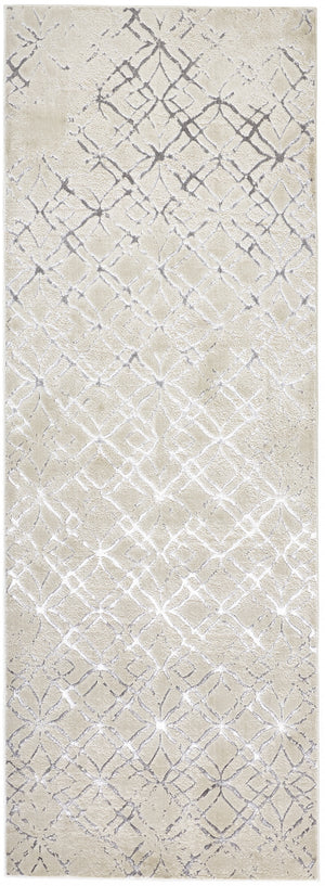 Homeroots 8' Silver Gray And White Abstract Stain Resistant Runner Rug  Polyester 511501