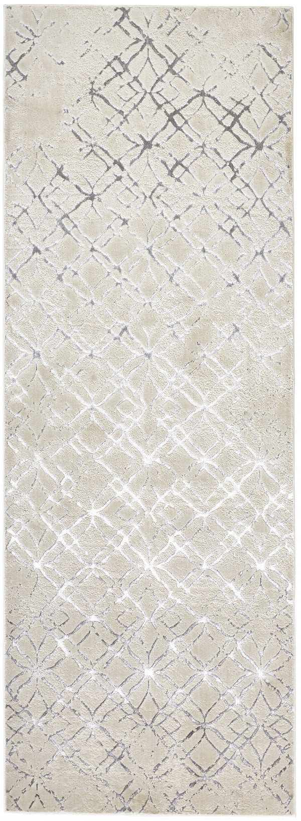 Homeroots 8' Silver Gray And White Abstract Stain Resistant Runner Rug  Polyester 511501