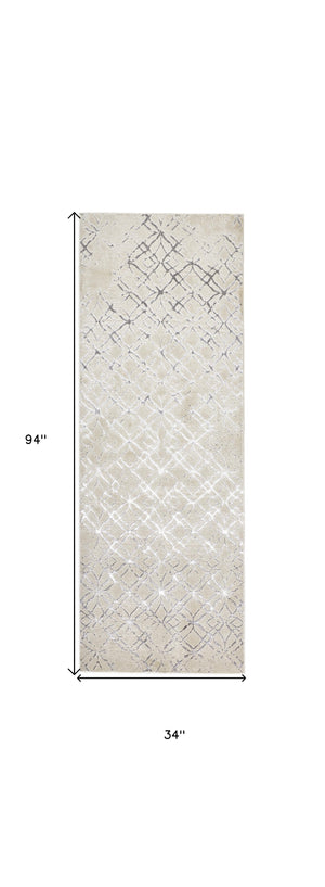 Homeroots 8' Silver Gray And White Abstract Stain Resistant Runner Rug  Polyester 511501