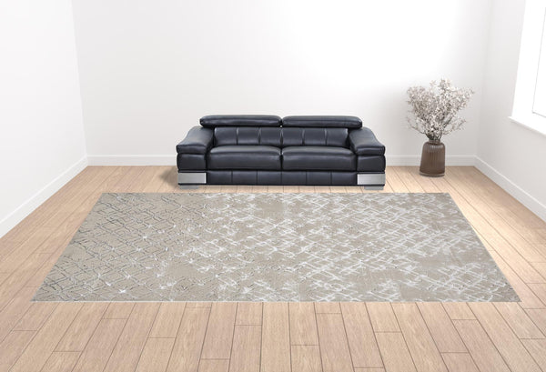 Homeroots 12' X 18' Silver Gray And White Abstract Area Rug  Polyester 511503