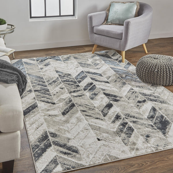HomeRoots 4' Gray and Black Chevron Area Rug - Modern, Durable Design for Living Rooms and Cozy Spaces 4' X 6' 511506