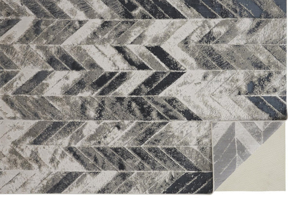 HomeRoots 4' Gray and Black Chevron Area Rug - Modern, Durable Design for Living Rooms and Cozy Spaces 4' X 6' 511506