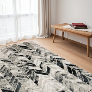 HomeRoots 4' Gray and Black Chevron Area Rug - Modern, Durable Design for Living Rooms and Cozy Spaces 5' X 8' 511507