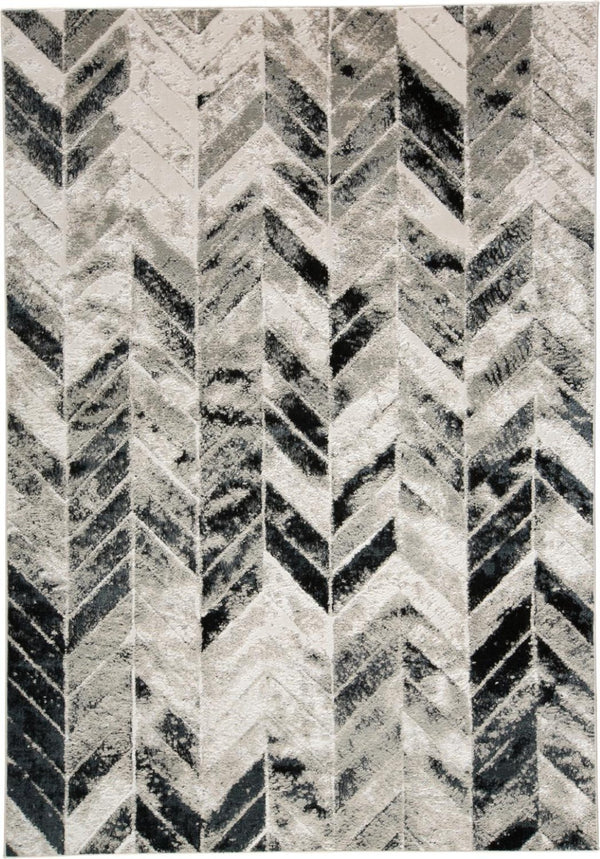 HomeRoots 4' Gray and Black Chevron Area Rug - Modern, Durable Design for Living Rooms and Cozy Spaces 7' X 10' 511509