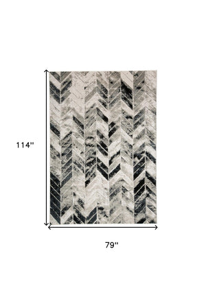 HomeRoots 4' Gray and Black Chevron Area Rug - Modern, Durable Design for Living Rooms and Cozy Spaces 7' X 10' 511509