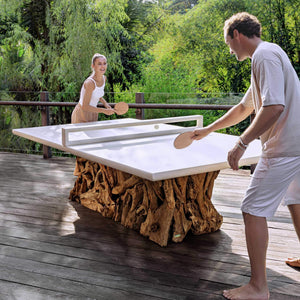Uttermost Stonewood Teak Root Convertible Ping Pong Dining Table for Indoor Outdoor Use