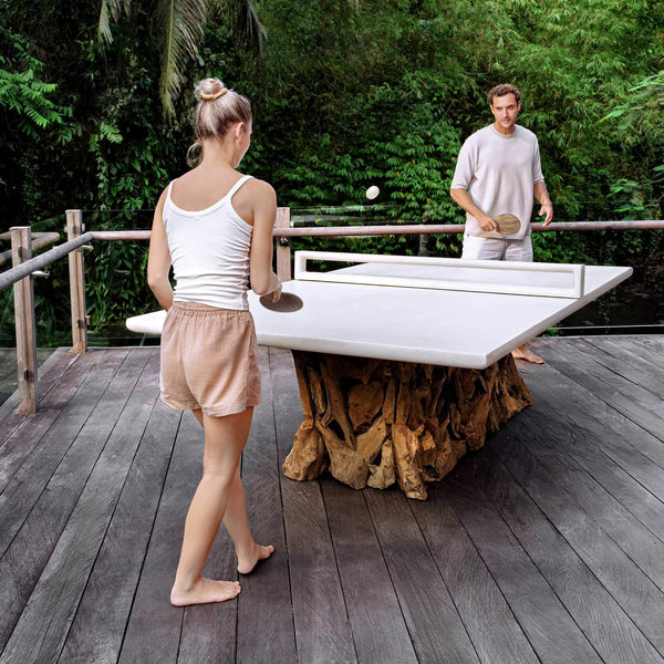 Uttermost Stonewood Teak Root Convertible Ping Pong Dining Table for Indoor Outdoor Use