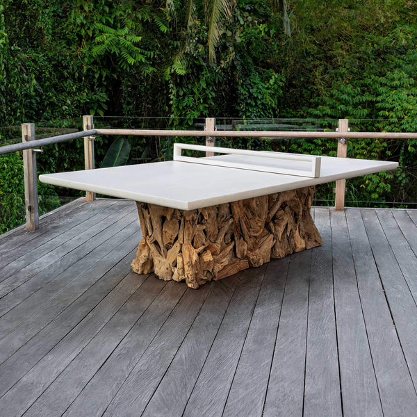 Uttermost Stonewood Teak Root Convertible Ping Pong Dining Table for Indoor Outdoor Use