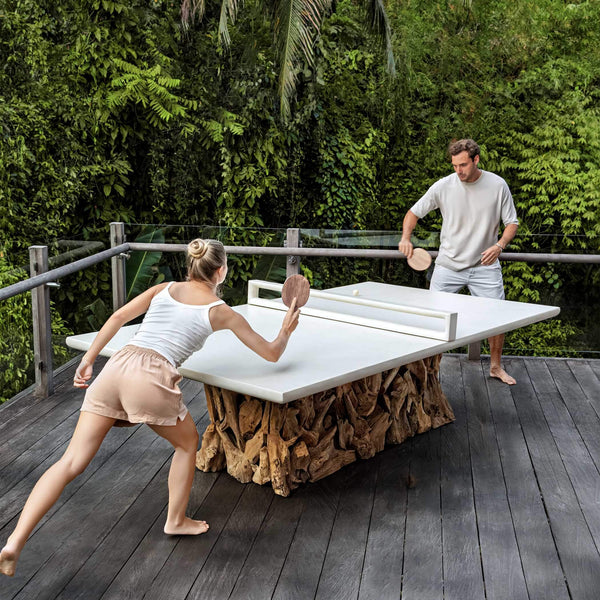 Uttermost Stonewood Teak Root Convertible Ping Pong Dining Table for Indoor Outdoor Use