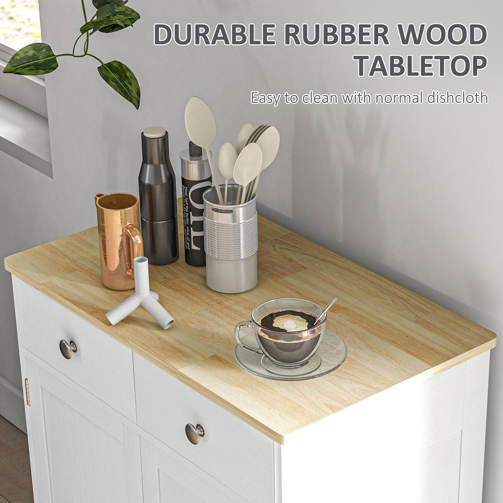 English Elm Homcom Versatile Sideboard With Solid Rubberwood Top, Ample Storage, Distressed White Finish For Home W2225P229273