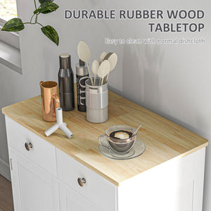 English Elm Homcom Versatile Sideboard With Solid Rubberwood Top, Ample Storage, Distressed White Finish For Home W2225P229273