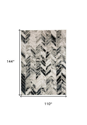 HomeRoots 4' Gray and Black Chevron Area Rug - Modern, Durable Design for Living Rooms and Cozy Spaces 9' X 12' 511510
