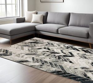 HomeRoots 4' Gray and Black Chevron Area Rug - Modern, Durable Design for Living Rooms and Cozy Spaces 9' X 12' 511510