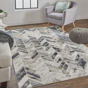 HomeRoots 4' Gray and Black Chevron Area Rug - Modern, Durable Design for Living Rooms and Cozy Spaces 9' X 12' 511510