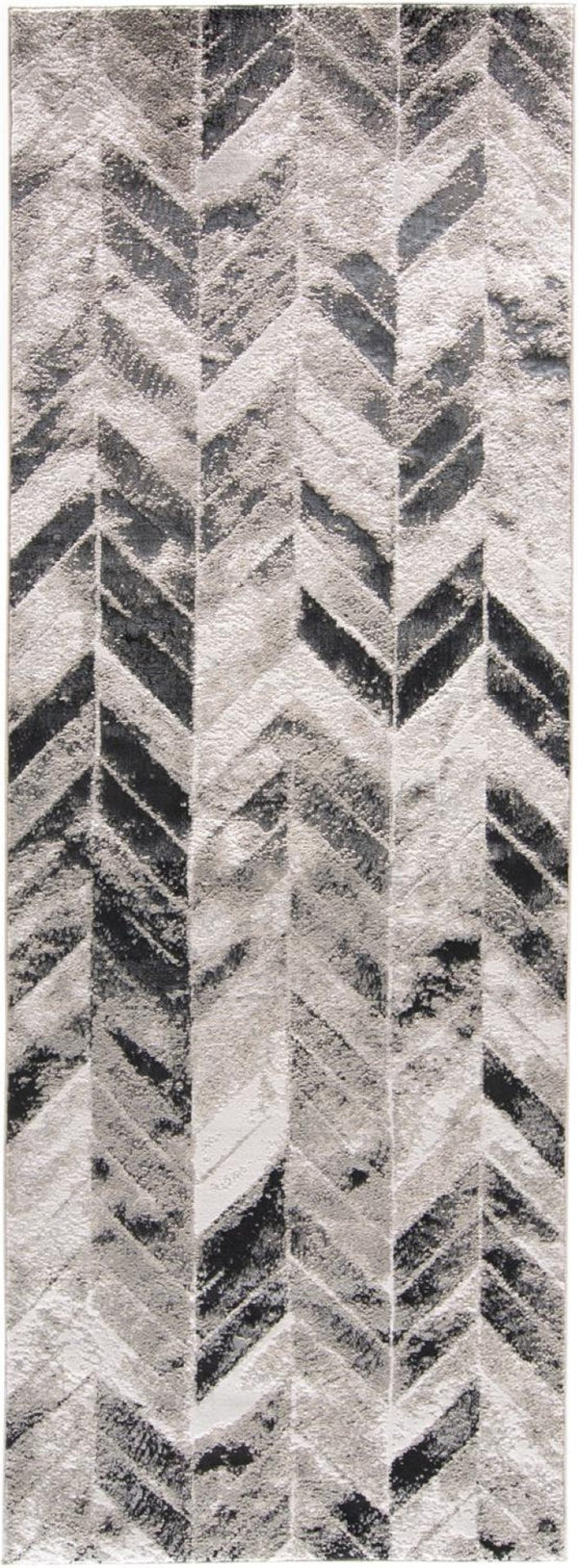 HomeRoots 4' Gray and Black Chevron Area Rug - Modern, Durable Design for Living Rooms and Cozy Spaces 8' Runner 511513