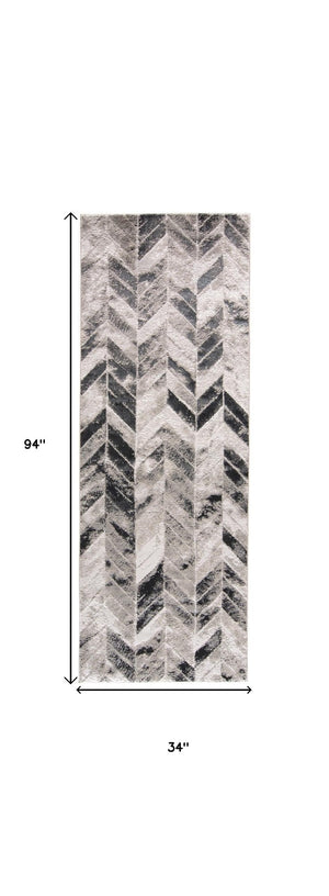 HomeRoots 4' Gray and Black Chevron Area Rug - Modern, Durable Design for Living Rooms and Cozy Spaces 8' Runner 511513