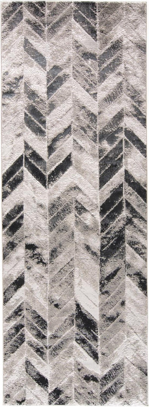 HomeRoots 4' Gray and Black Chevron Area Rug - Modern, Durable Design for Living Rooms and Cozy Spaces 8' Runner 511513