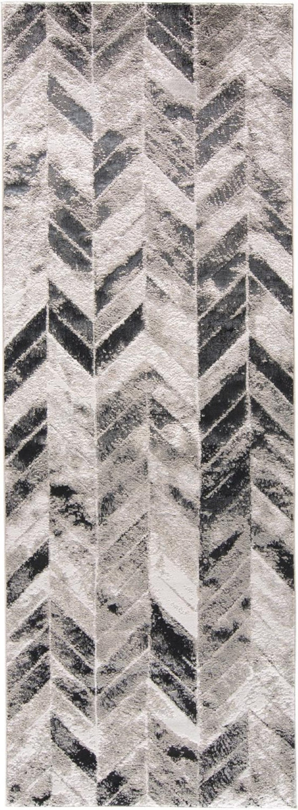 HomeRoots 4' Gray and Black Chevron Area Rug - Modern, Durable Design for Living Rooms and Cozy Spaces 8' Runner 511513