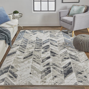 HomeRoots 4' Gray and Black Chevron Area Rug - Modern, Durable Design for Living Rooms and Cozy Spaces 12' X 15' 511514