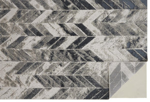 HomeRoots 4' Gray and Black Chevron Area Rug - Modern, Durable Design for Living Rooms and Cozy Spaces 12' X 18' 511515